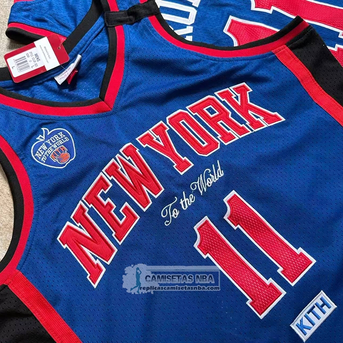 Camiseta New York Knicks Jalen Brunson NO 11 Mitchell & Ness Hardwood Classics Azul